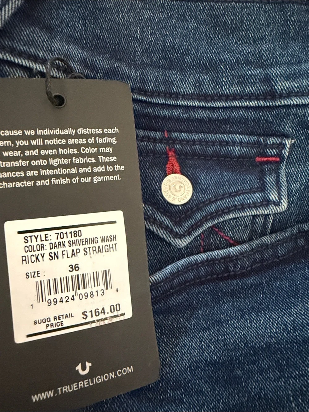 True Religion Men's Straight Leg Relaxed Fit Jeans New with tags‎